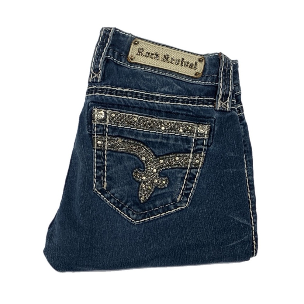 Rock Revival Women's 27x32‎ 0477 Dark Blue Embellished Jeans Skinny